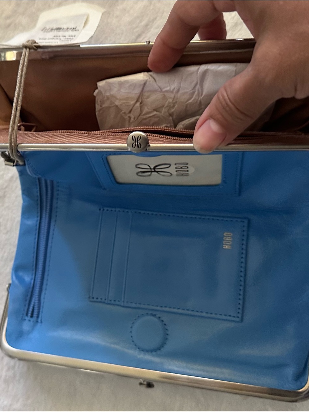 HOBO Bright Blue Leather Kiss-Lock Clutch - Picture 5 of 6